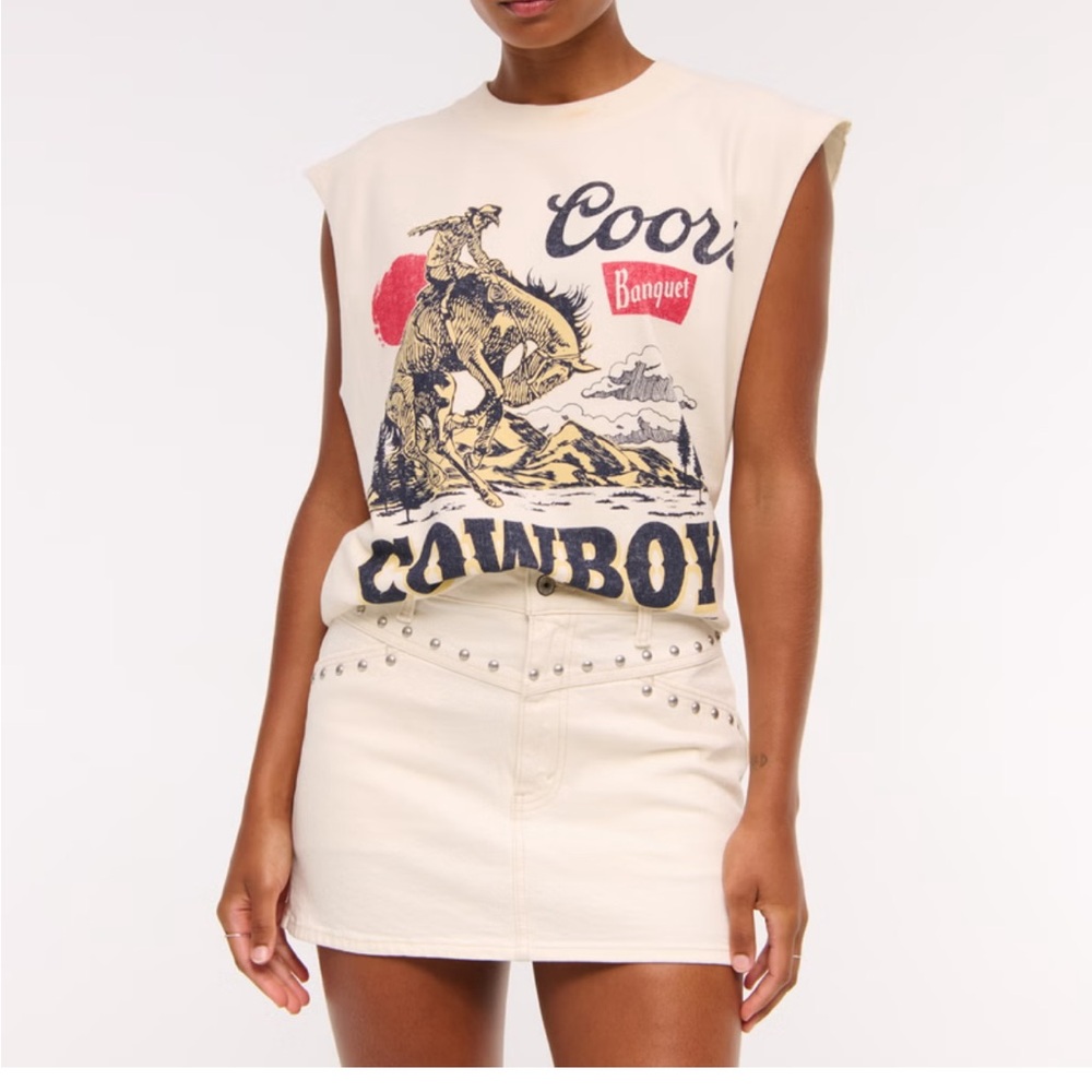 Abercrombie Curve Love Denim Studded Skirt
